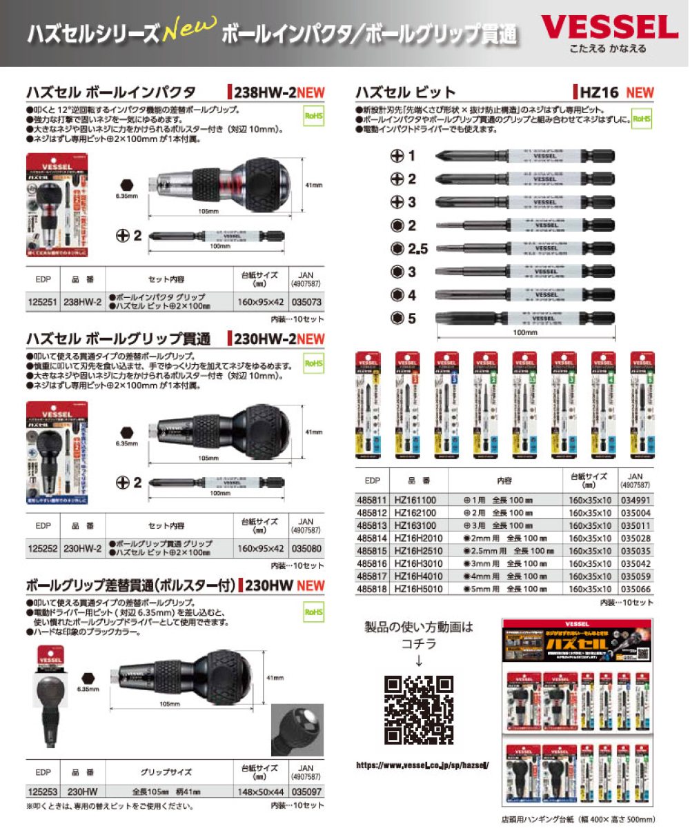 VESSEL ハズセルシリーズ ボルインパクタ／ボールグリップ貫通